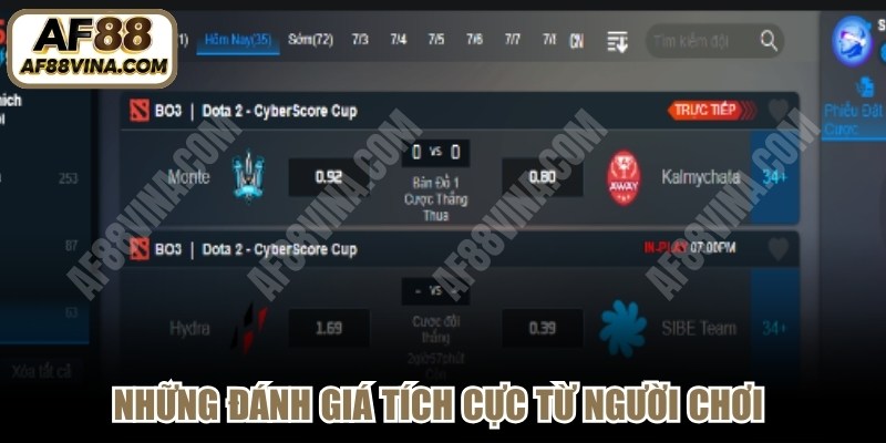 Những đánh giá tích cực từ người chơi về sảnh Esports AF88